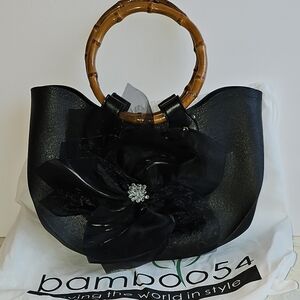 BAMBOO 54 Black Recycle Rubber Half Moon Rose with Bamboo Ring Top Handles